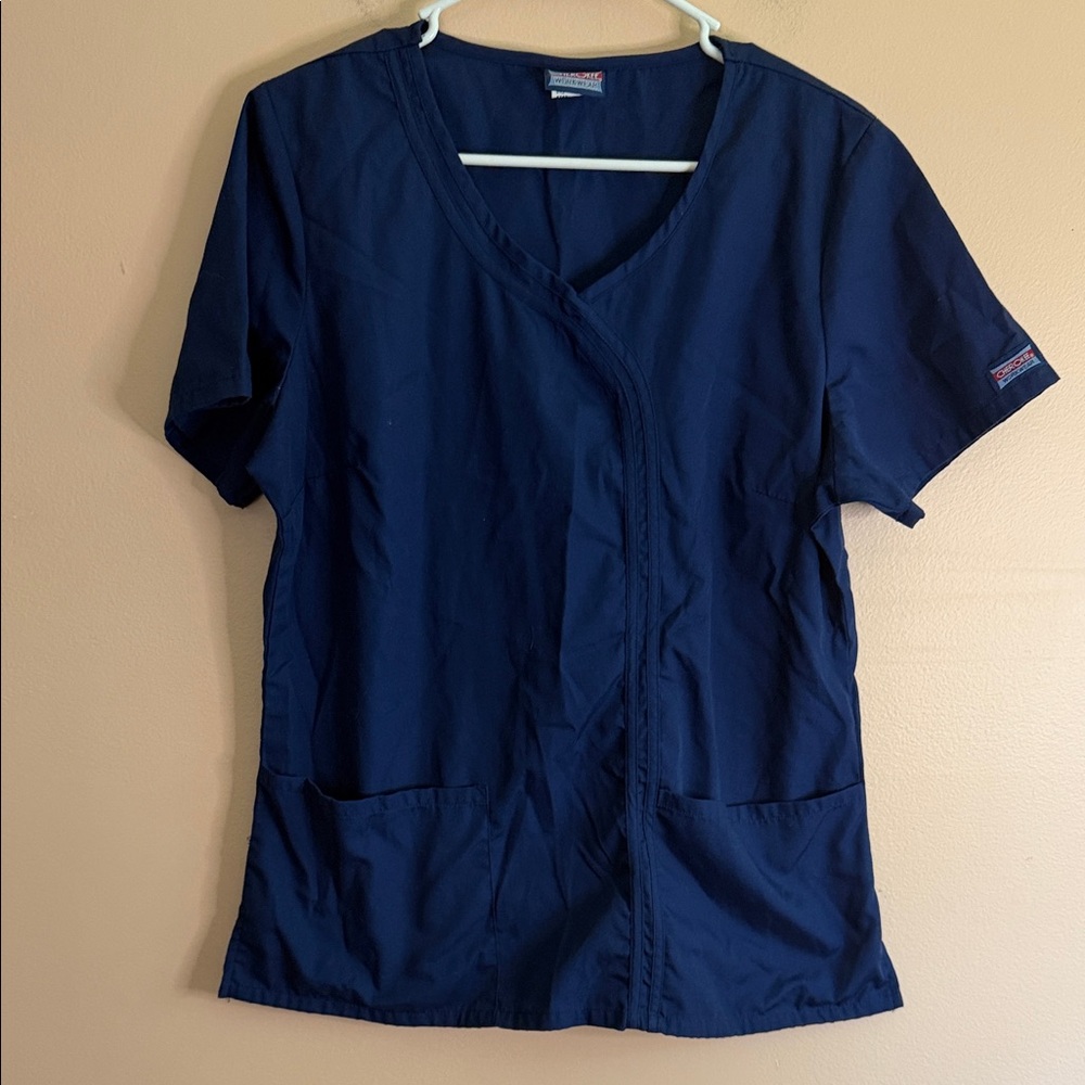 Cherokee Navy Wrap-Style Scrub Top with Front Pockets